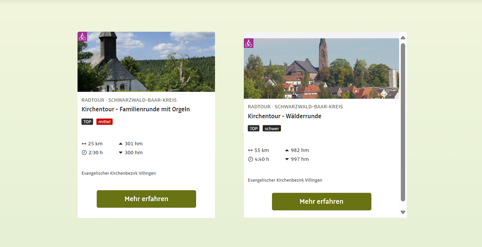 Bildschirmfoto der Webseite zum Kirchenradeln des Schwarzwalde-Baar-Kreis