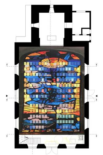 Grundriss der Kirche Reichartshausen mit überlagertem Chorfenster als Vorlage für die Raumgestaltung